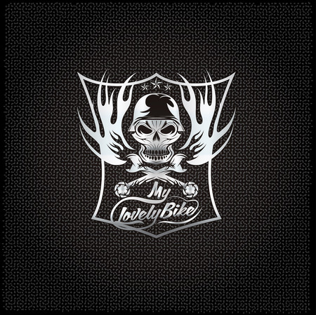 my lovely bike auto silver crest with skull in helmetのイラスト素材