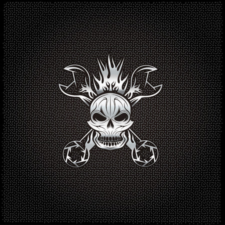 silver crest with skull,flame and spannersのイラスト素材