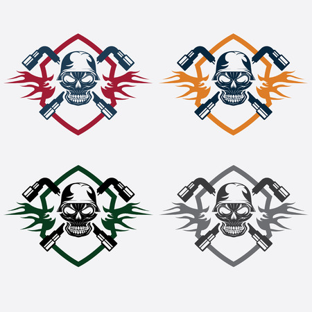 crest with skull in helmet and spannersのイラスト素材