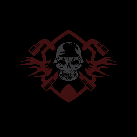 crest with skull in helmet and spannersのイラスト素材