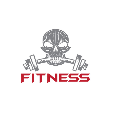 skull holding a barbell in the teethのイラスト素材