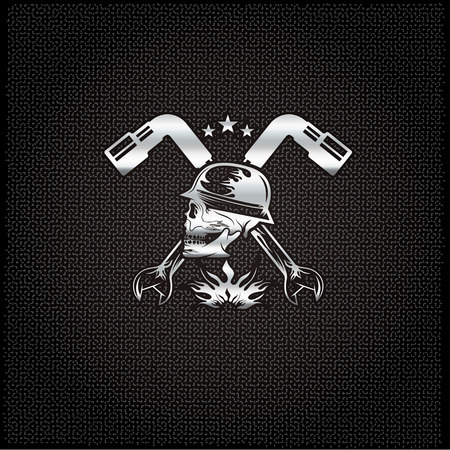 silver skull in helmet with wrenches concept vector design templateのイラスト素材