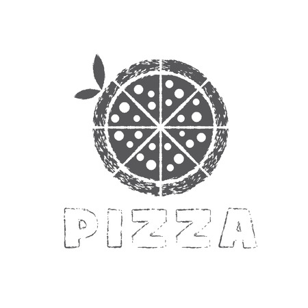 grunge pizza with leaves vector design templateのイラスト素材