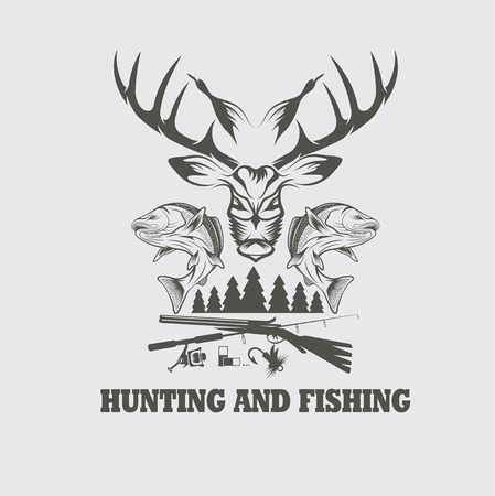 hunting and fishing vintage emblem vector design templateのイラスト素材