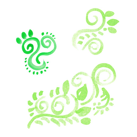 Illustration of hand drawn watercolor green leaves. Vectorのイラスト素材