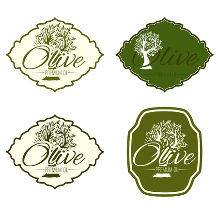 Illustration set of label with olive tree. Vectorのイラスト素材