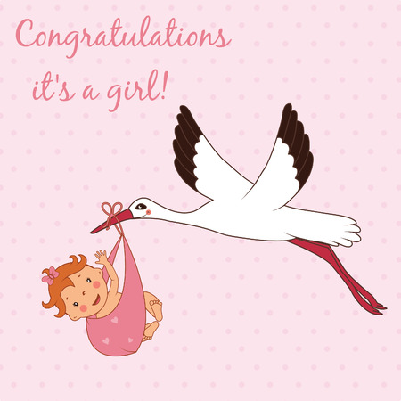 Illustration of stork bringing a girl. Vectorのイラスト素材
