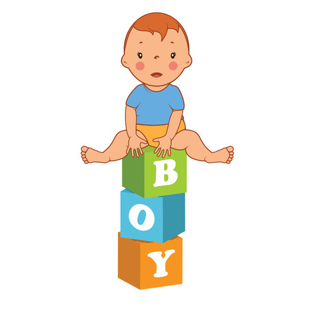 Illustration of cute  baby boy with children bricks. Vectorのイラスト素材