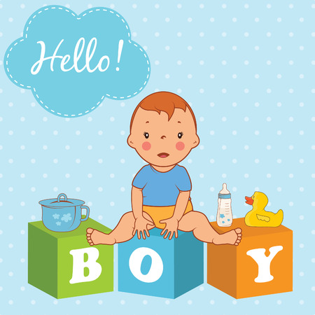 Illustration of cute  baby boy with children bricks. Vectorのイラスト素材