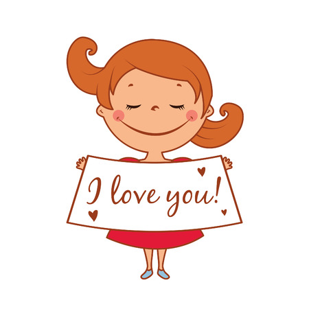 Illustration of funny smiling little girl with paper. Vectorのイラスト素材