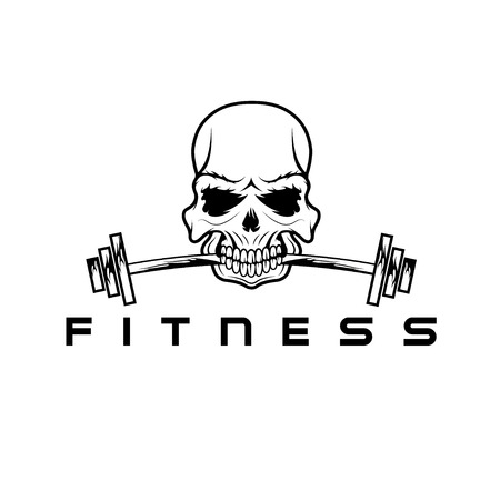 skull holding barbell in the teethのイラスト素材