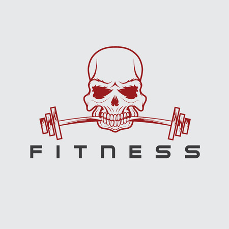 skull holding barbell in the teethのイラスト素材