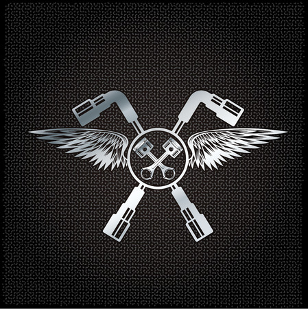 silver pistons with wings on metal backgroundのイラスト素材