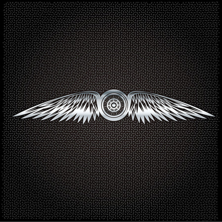 biker theme silver label with wheel,bike and wingsのイラスト素材