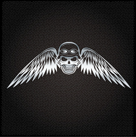 biker theme silver label with skull and wingsのイラスト素材