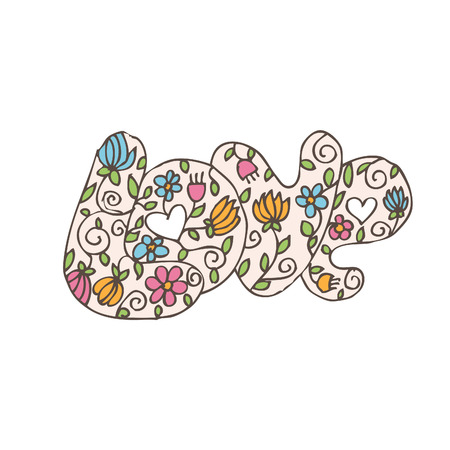Illustration of word "love" with flowers on valentine's day. Vectorのイラスト素材