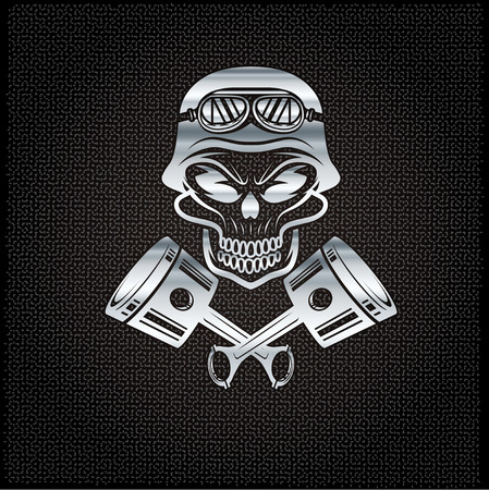 silver biker theme design template with pistons and skull in helmetのイラスト素材