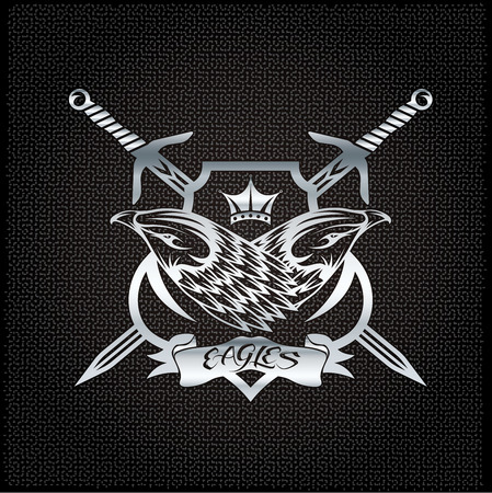 silver eagle with crown and swords crest on metal backgroundのイラスト素材
