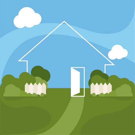 Illustration of cartoon house with garden. Vectorのイラスト素材