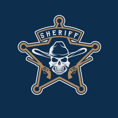 star of sheriff with skull in hat and gunsのイラスト素材