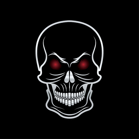 silver skull with red eyes on black backgroundのイラスト素材