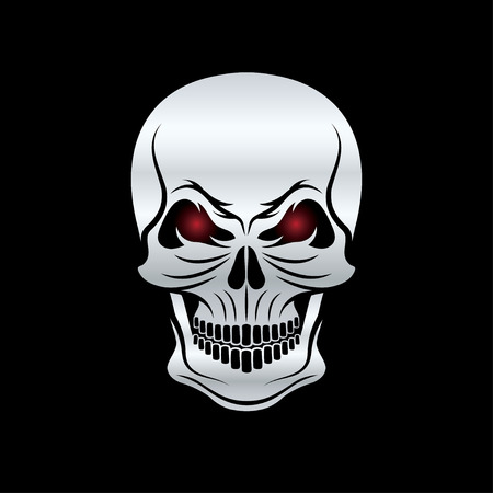silver skull with red eyes on black backgroundのイラスト素材