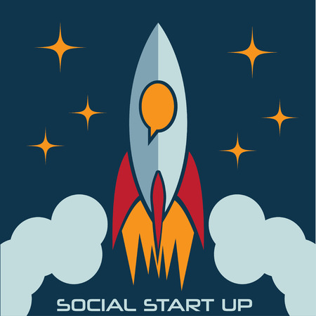 social start up flat design concept with rocket and starsのイラスト素材