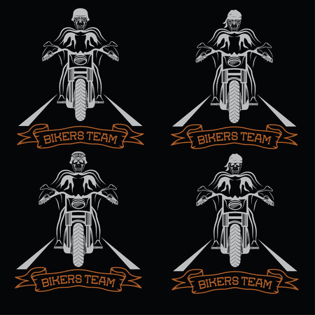 biker theme labels with motorbike and skullのイラスト素材