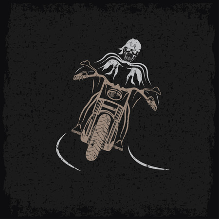 biker theme grunge label with motorbike and skullのイラスト素材