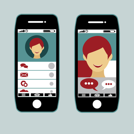 flat design of smart phone application with young man faceのイラスト素材
