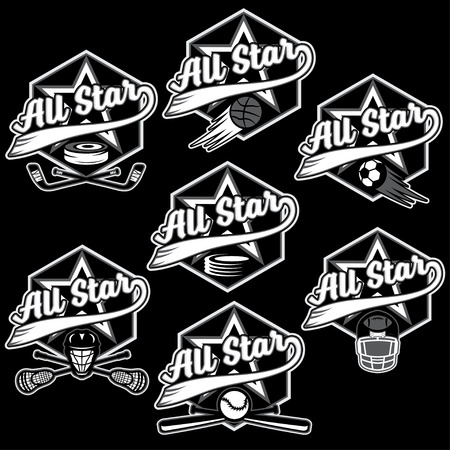 set of vintage sports all star crestsのイラスト素材