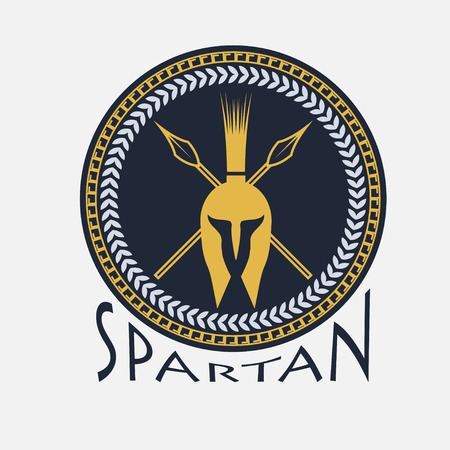 spartan helmet with spears and shieldのイラスト素材