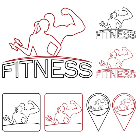 man and woman of fitness outline silhouette character,icons and pinsのイラスト素材