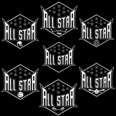 set of vintage sports all star crestsのイラスト素材