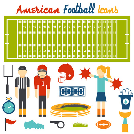 flat design icons of american footballのイラスト素材