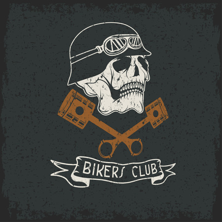 biker theme label with pistons and skullsのイラスト素材