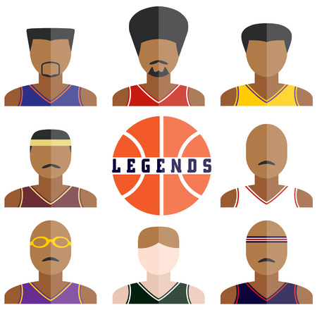 set of legend basketball players icons in flat designのイラスト素材