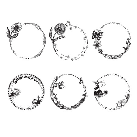 Illustration of watercolor hand drawn romantic set labels in summer themes. Vectorのイラスト素材