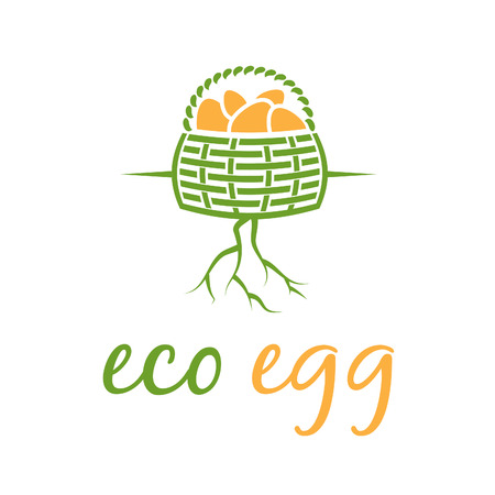 Illustration of eco eggs in basket with root. Vectorのイラスト素材