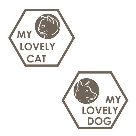 Illustration icon veterinary clinic with cat and dogのイラスト素材
