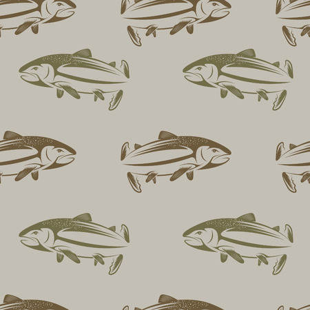 Seamless pattern on the subject of fishing. With fish, boat and bait. Vectorのイラスト素材