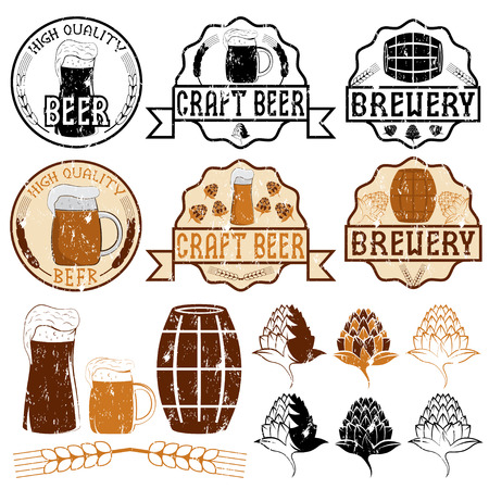 set of grunge beer emblemsのイラスト素材