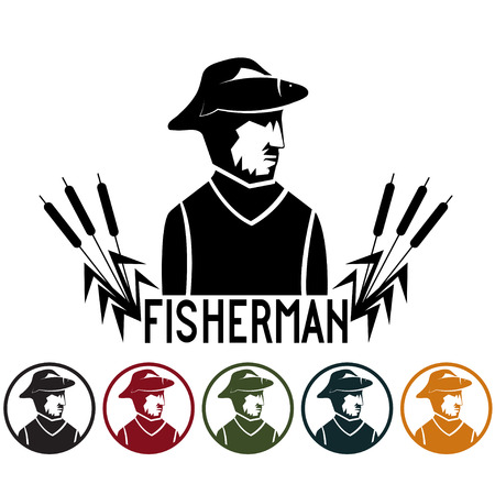 fisherman illustration and icons setのイラスト素材