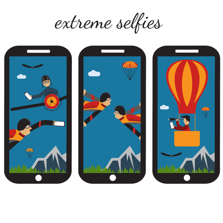 extreme selfie flat design illustrationのイラスト素材