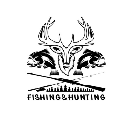 hunting and fishing vintage emblem design templateのイラスト素材