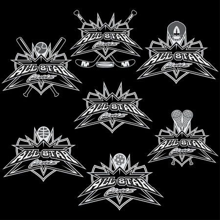 set of vintage sports all star crestsのイラスト素材