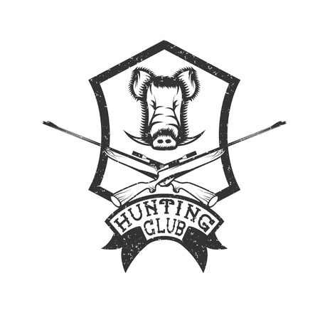 grunge hunting club crest with carbines and boarのイラスト素材