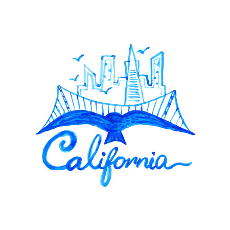 Skyline of San Francisco in watercolor. Vectorのイラスト素材