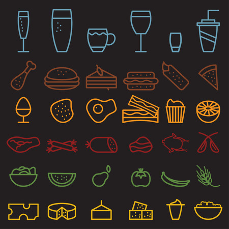 food and drink line craft icons setのイラスト素材