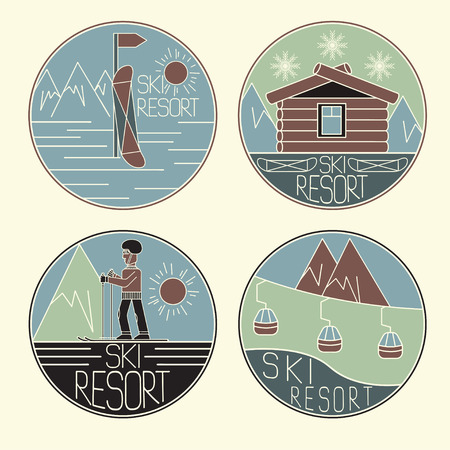 line craft vector vintage labels of ski resortのイラスト素材